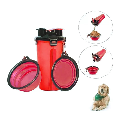 Termo Bebedero Comedero Mascotas Perro Portátil + Plato 2en1