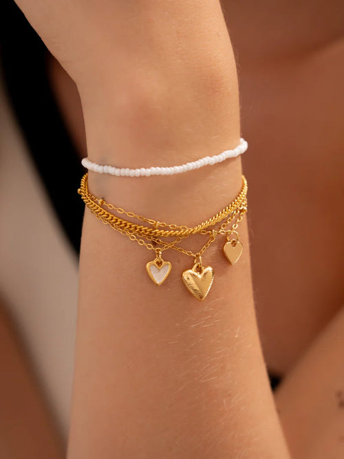 Pulsera Corazones Textura + Aretes - Avemaría