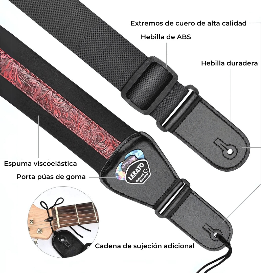 Correa Acolchada Lekato Para Guitarra Eléctrica, Bajo, Ukelele, Púa