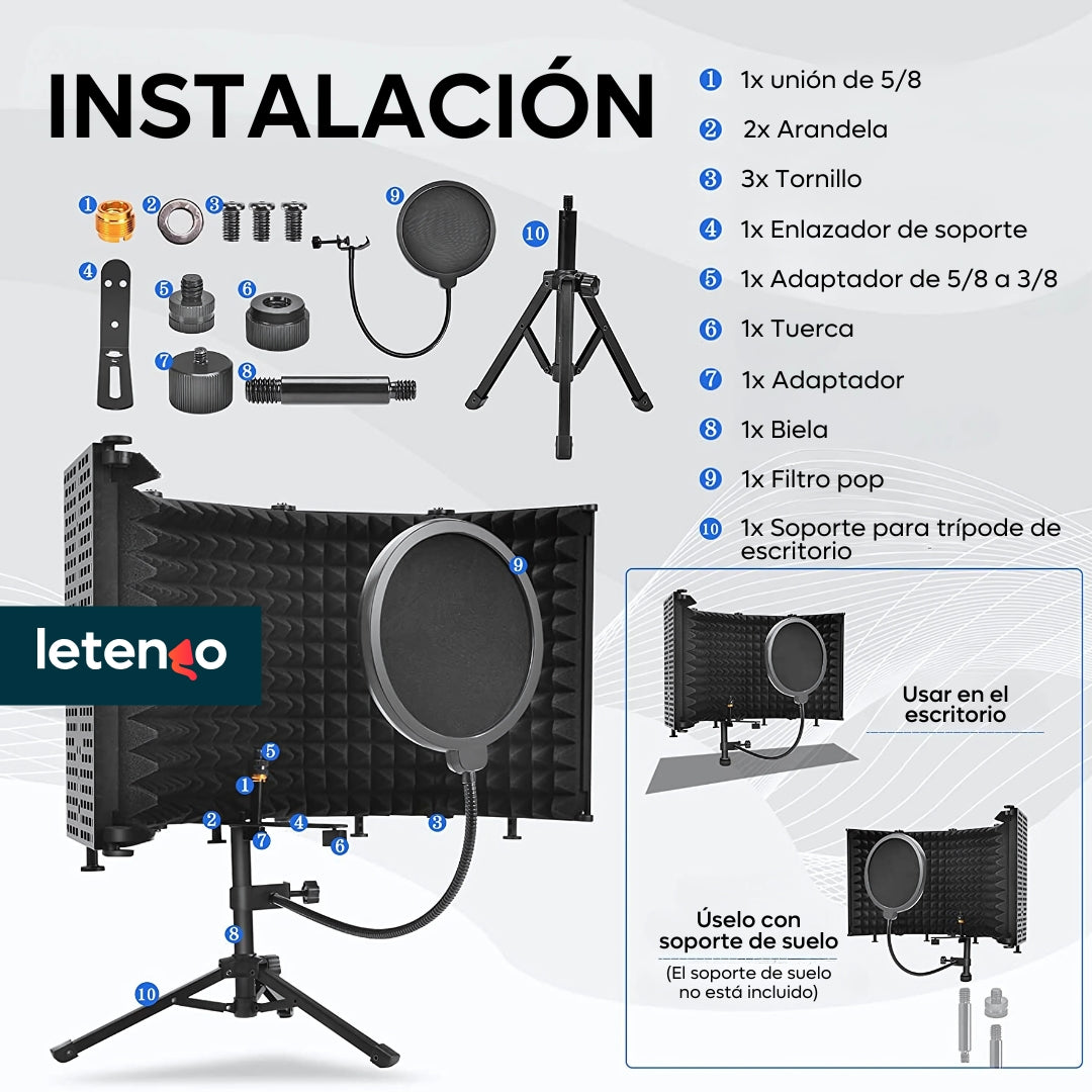 Paneles De Aislamiento Para Micrófono + Trípode + Filtro Pop