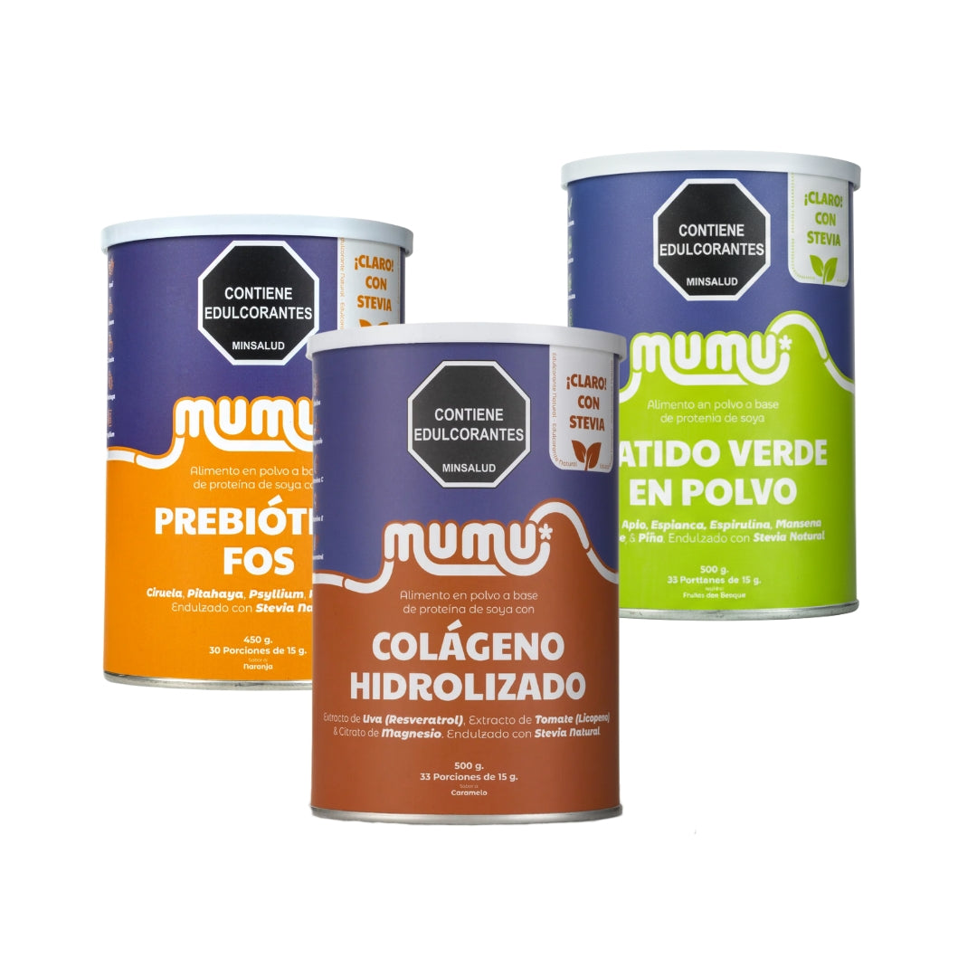 Combo Balance con Colágeno Hidrolizado, Batido Verde y Fibra con prebióticos FOS - Mumu