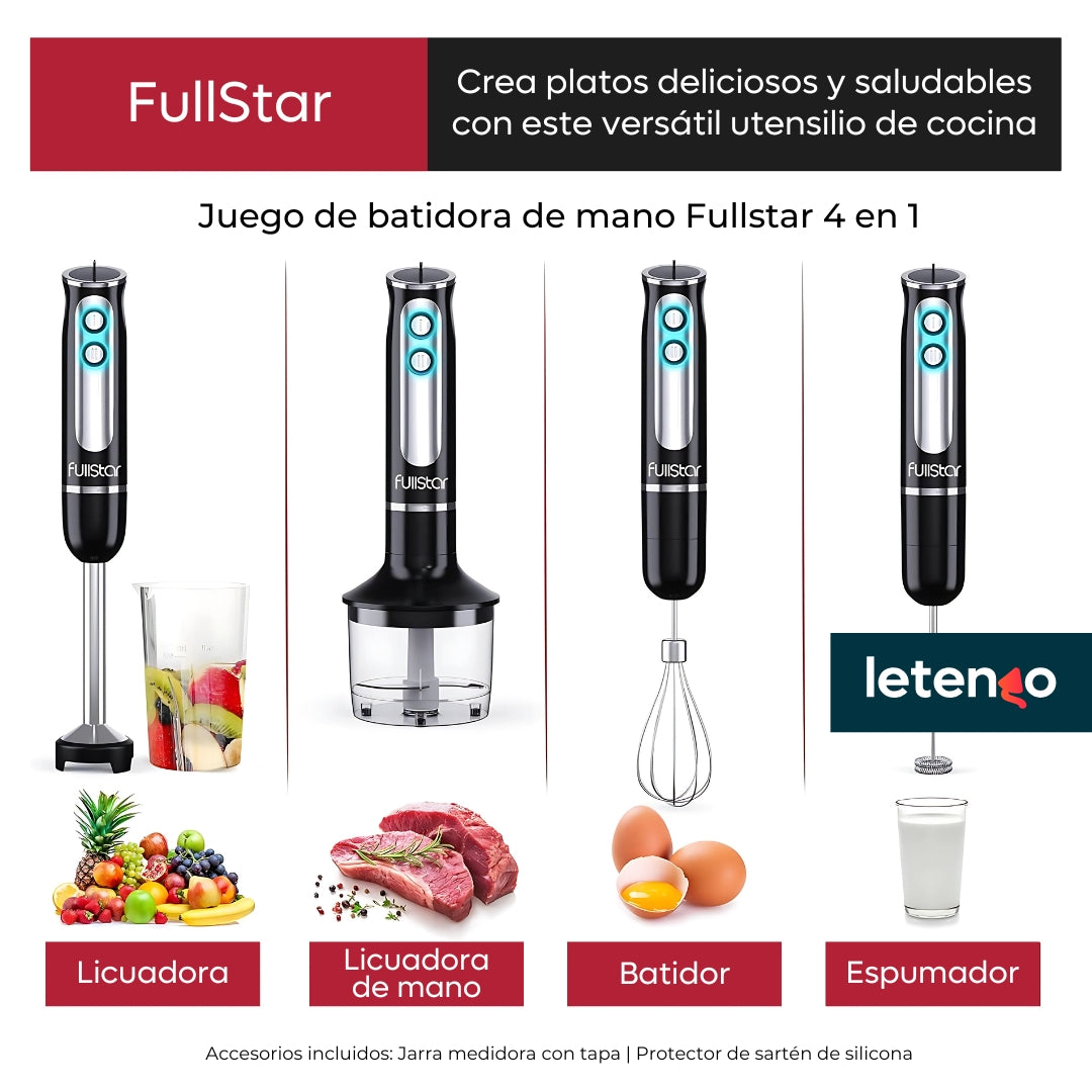 Batidora De Inmersión Licuadora De Mano Fullstar 4 En 1