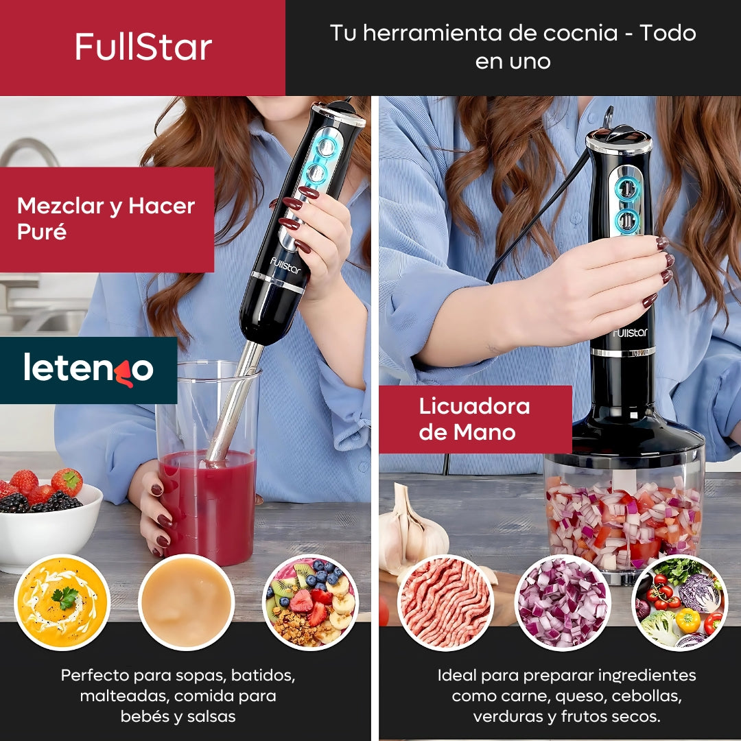 Batidora De Inmersión Licuadora De Mano Fullstar 4 En 1