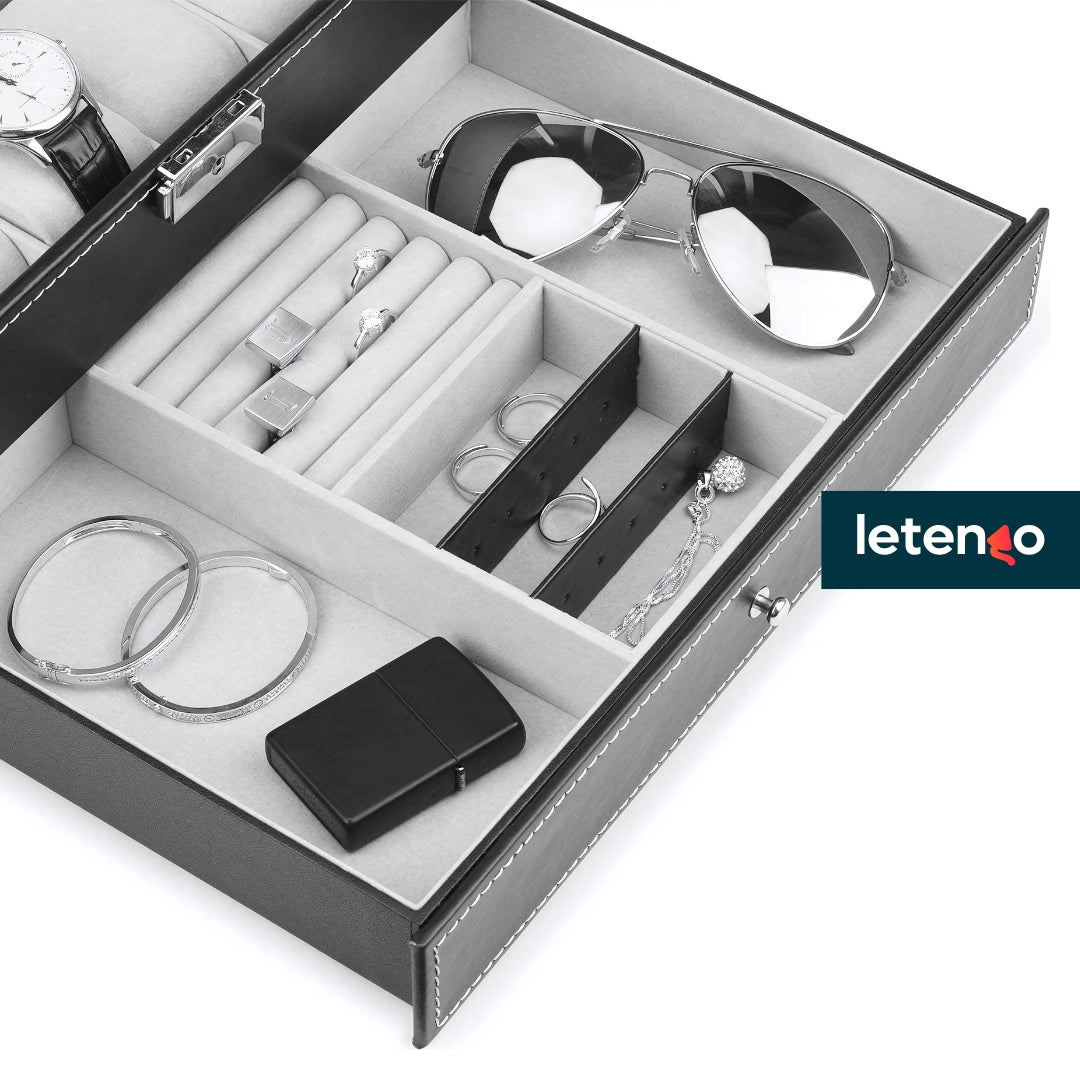 Caja Organizadora Para 12 Relojes De Lujo Y Joyería, Cuero