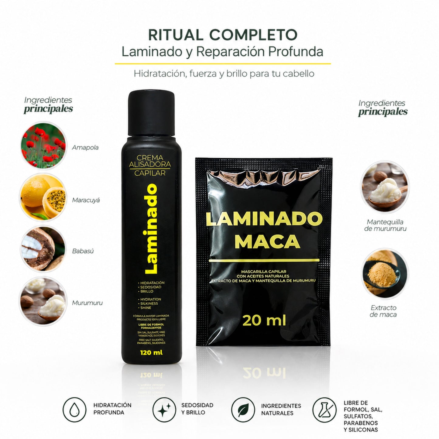 Kit Crema Alisadora Laminado 120ML + 1 Sachet Gratis Laminado Maca - Productos Lz
