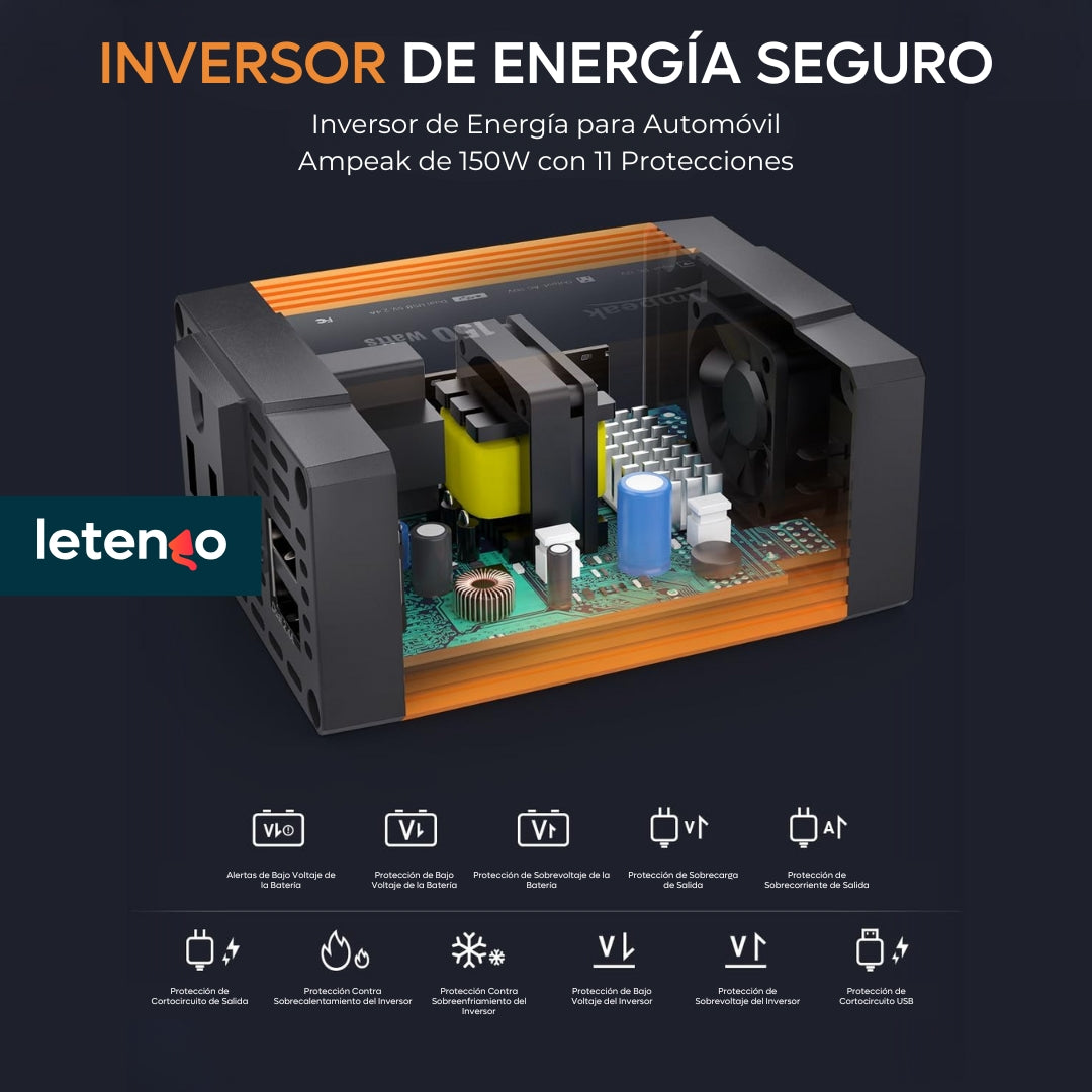 Inversor Convertidor De Corriente Carro Dc 12v A 110v 150w