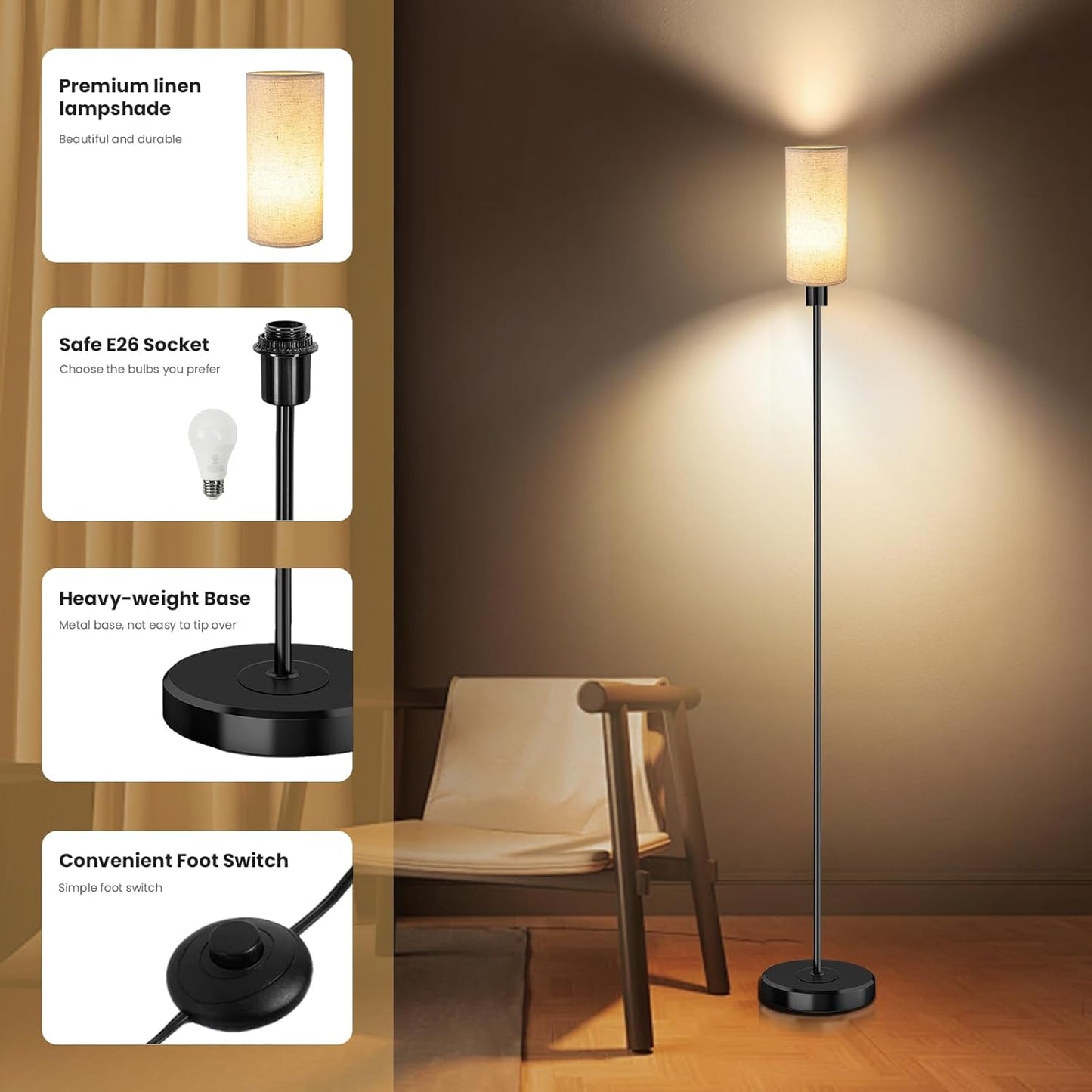 Lámpara De Pie Led Para Habitación Oficina Sala Moderna