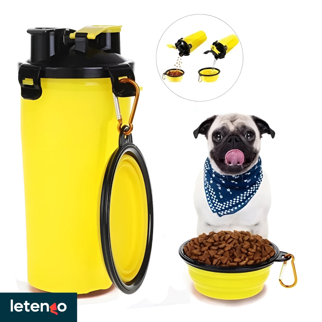 Termo Bebedero Comedero Mascotas Perro Portátil + Plato 2en1