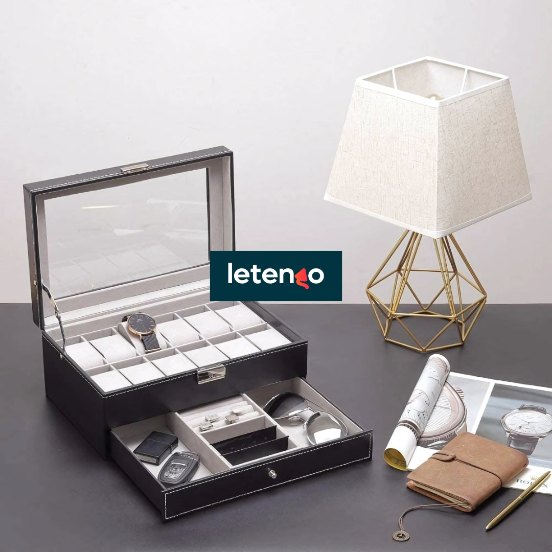 Caja Organizadora Para 12 Relojes De Lujo Y Joyería, Cuero