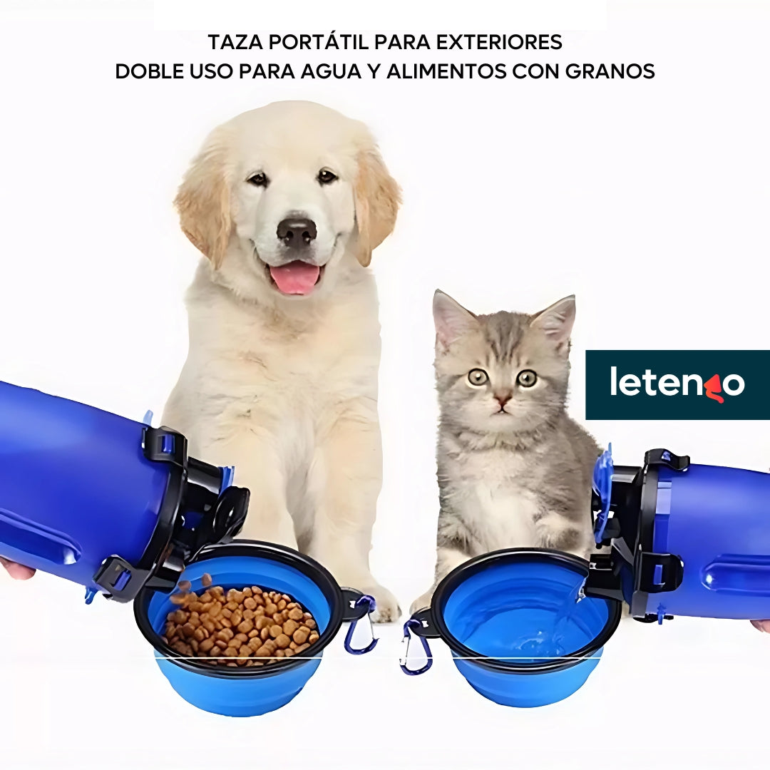 Termo Bebedero Comedero Mascotas Perro Portátil + Plato 2en1