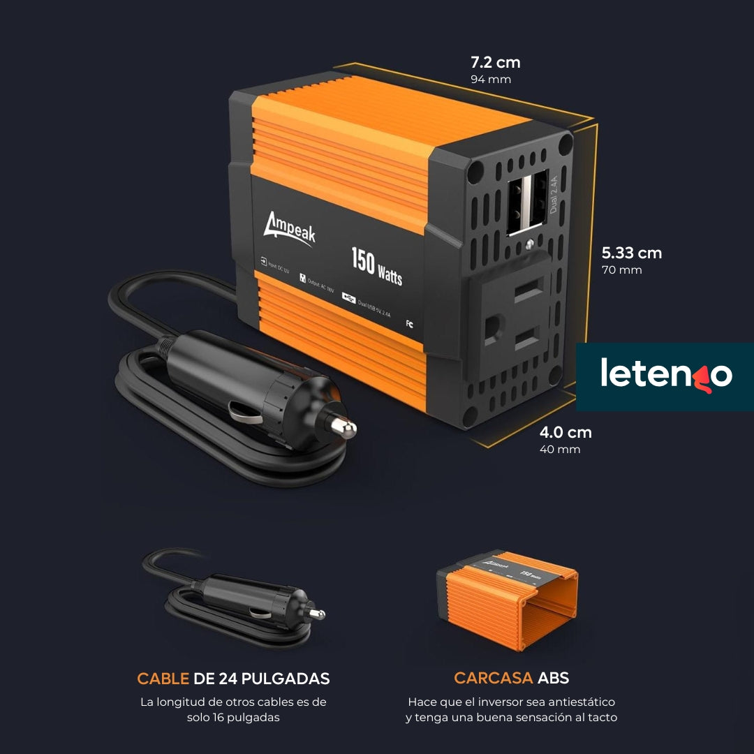 Inversor Convertidor De Corriente Carro Dc 12v A 110v 150w
