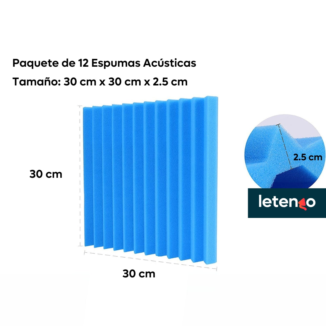 Paquete De 12 Paneles De Espuma Acústica Aislamiento Estudio