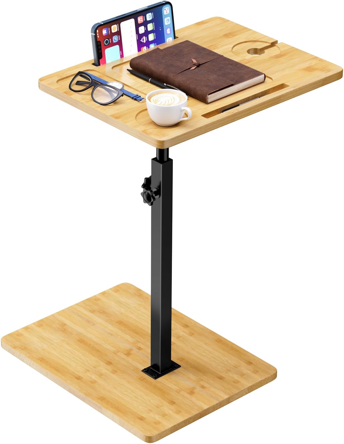 Mesa Auxiliar De Bambu Forma C Para Sofa De Altura Ajustable