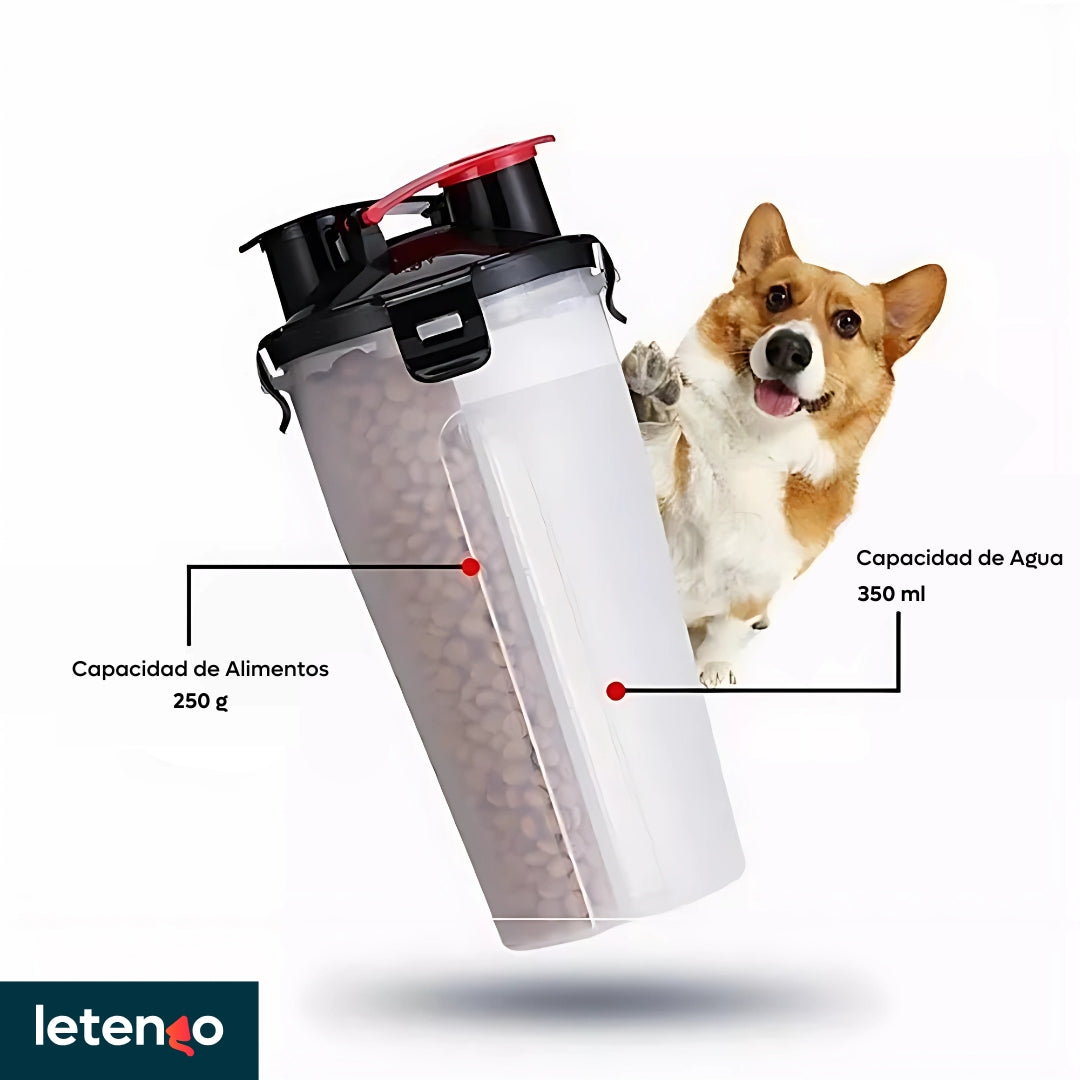 Termo Bebedero Comedero Mascotas Perro Portátil + Plato 2en1