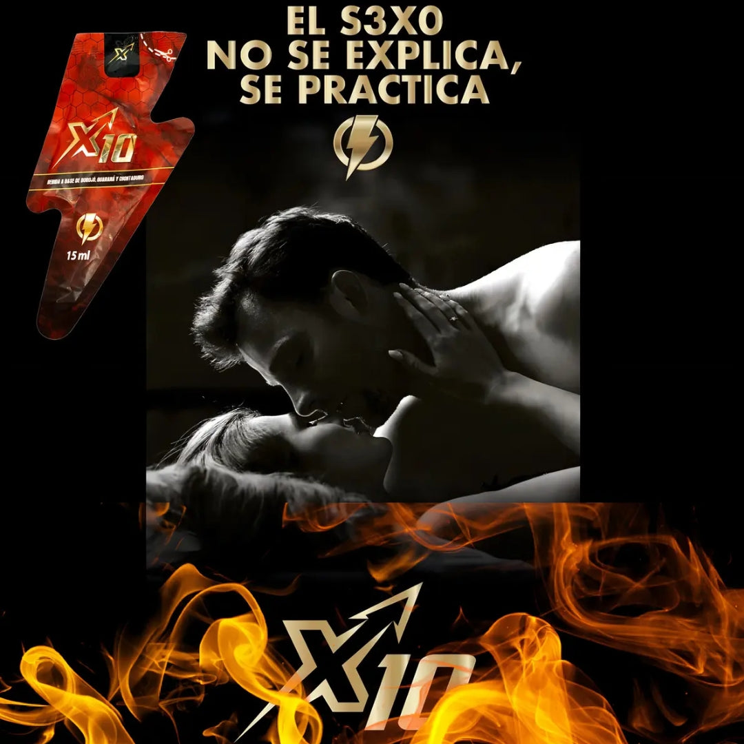Energizante Y Potenciador Sexual X10 Supreme Para Adultos Bebida a Base de Borojó, Guaraná y Chontaduro - 7 Sachets De 15 mL c/u