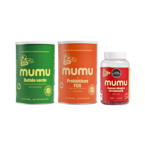 Kit Detox 360 con Batido Verde, Fibra con prebióticos FOS, Gomitas de Vinagre de Manzana - Mumu