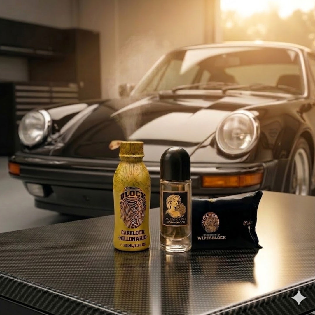 Perfume Para Carro Carblock + Paños De Limpieza Vehicular Wipesblock + Perfume Con Feromonas Para Ropa Interior Femenina Millonaria Womanblock