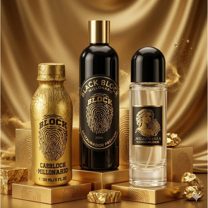 Perfume Para Carro Carblock + Perfume Con Feromonas Para Ropa Interior Femenina Millonaria Womanblock + Restaurador De Partes Negras Blackblock