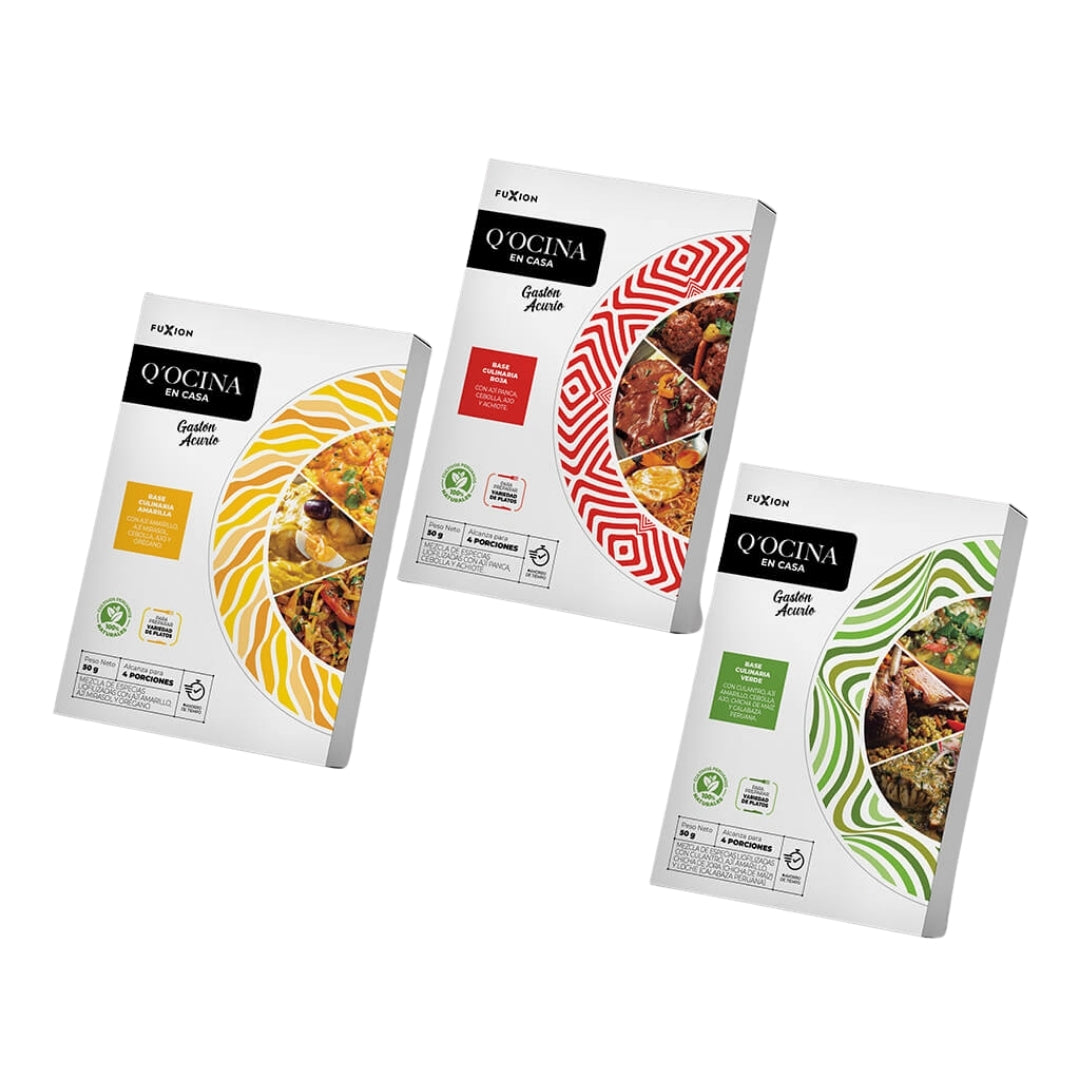 Pack 3 Bases Culinarias Fuxion (1 Roja, 1 Verde y 1 Amarilla)