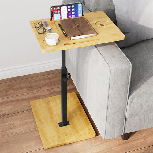 Mesa Auxiliar De Bambu Forma C Para Sofa De Altura Ajustable