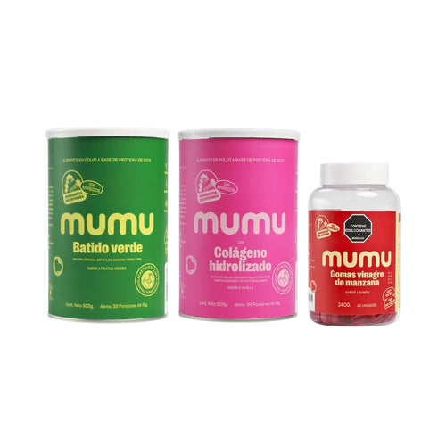 Kit Glow up con Colágeno Hidrolizado, Batido Verde, Gomas de Vinagre de Manzana - Mumu