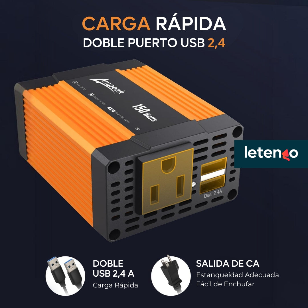 Adaptador Convertidor De Corriente Carro Dc 12v A 110v 150w