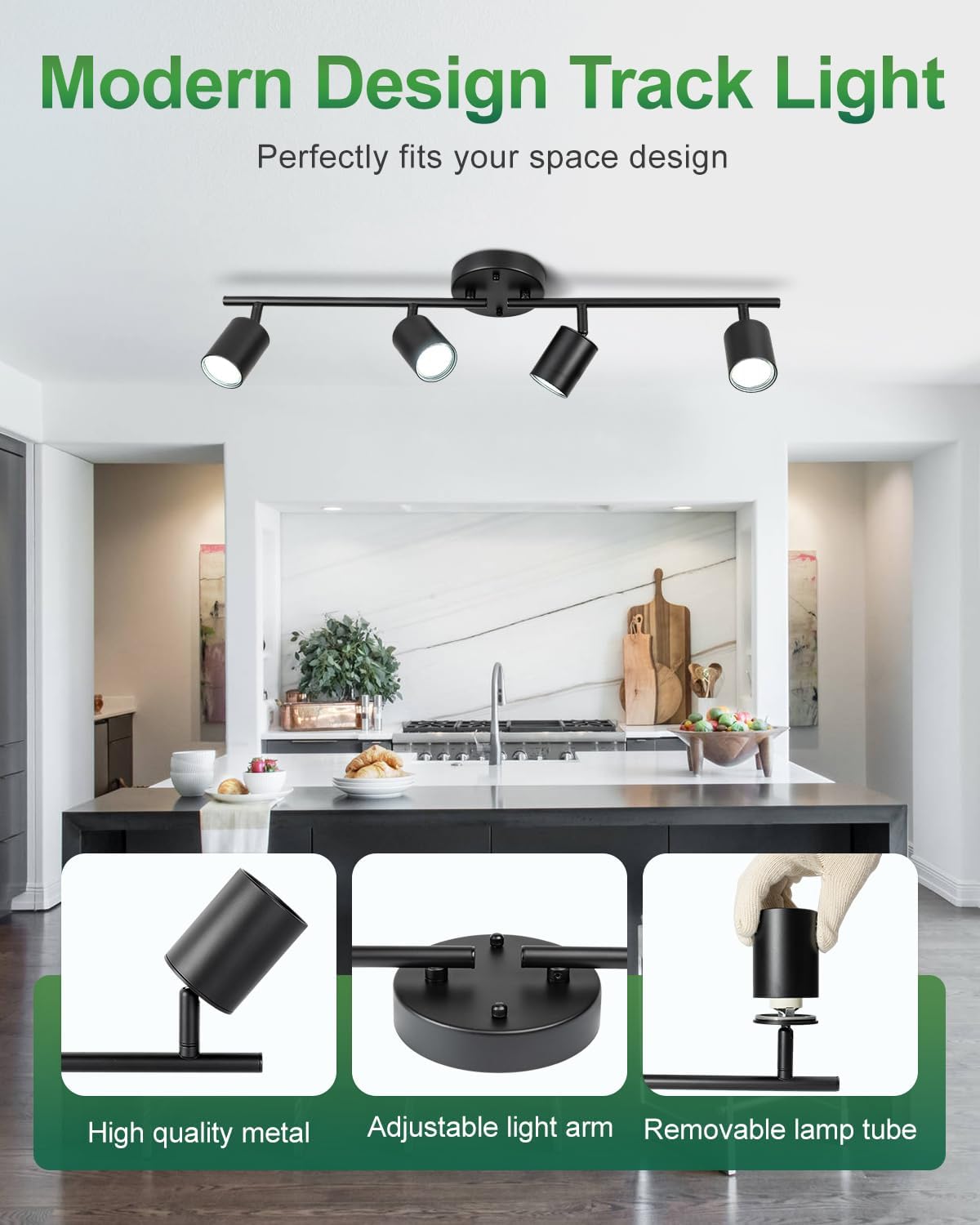 Lámpara De Techo Moderna Plegable Con Cabezal Giratorio Negro