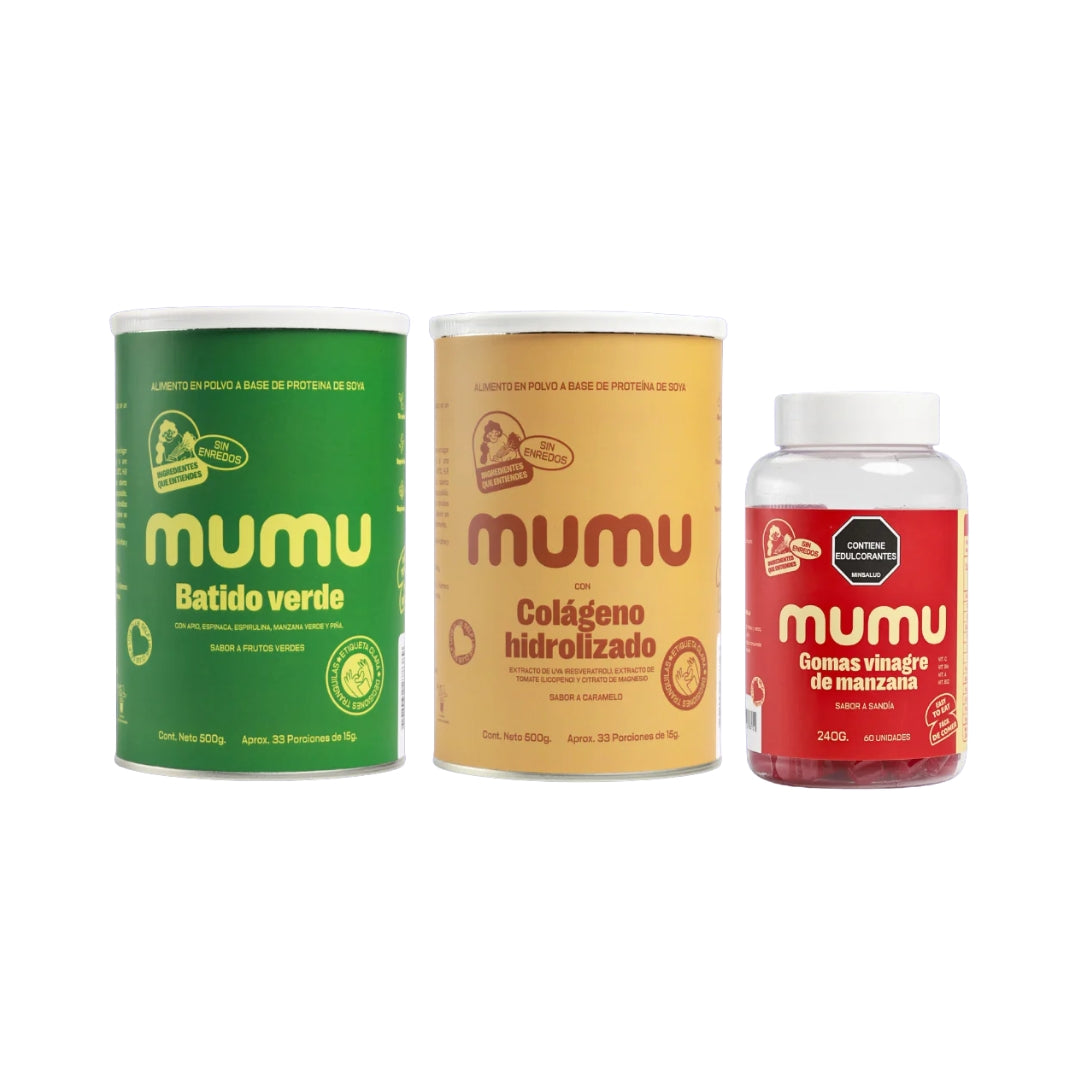 Kit Glow up con Colágeno Hidrolizado, Batido Verde, Gomas de Vinagre de Manzana - Mumu