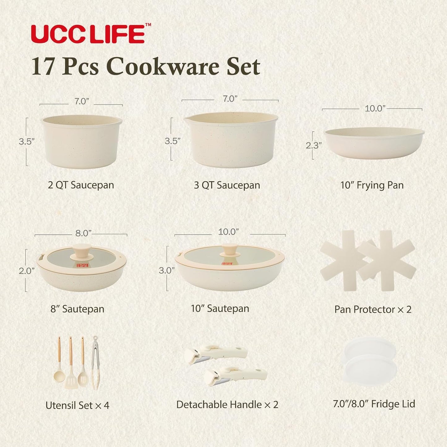 Juego De Ollas De Cerámica Batería Antiadherente Extraíble