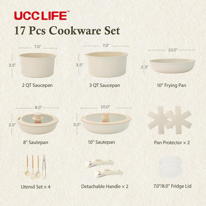 Juego De Ollas De Cerámica Batería Antiadherente Extraíble