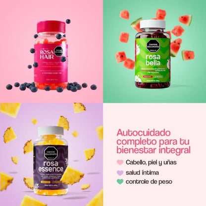 Kit Gomas Masticables Rosa Hair + Rosa Bella + Rosa Essence - Rosa 360 - Rosa Latina