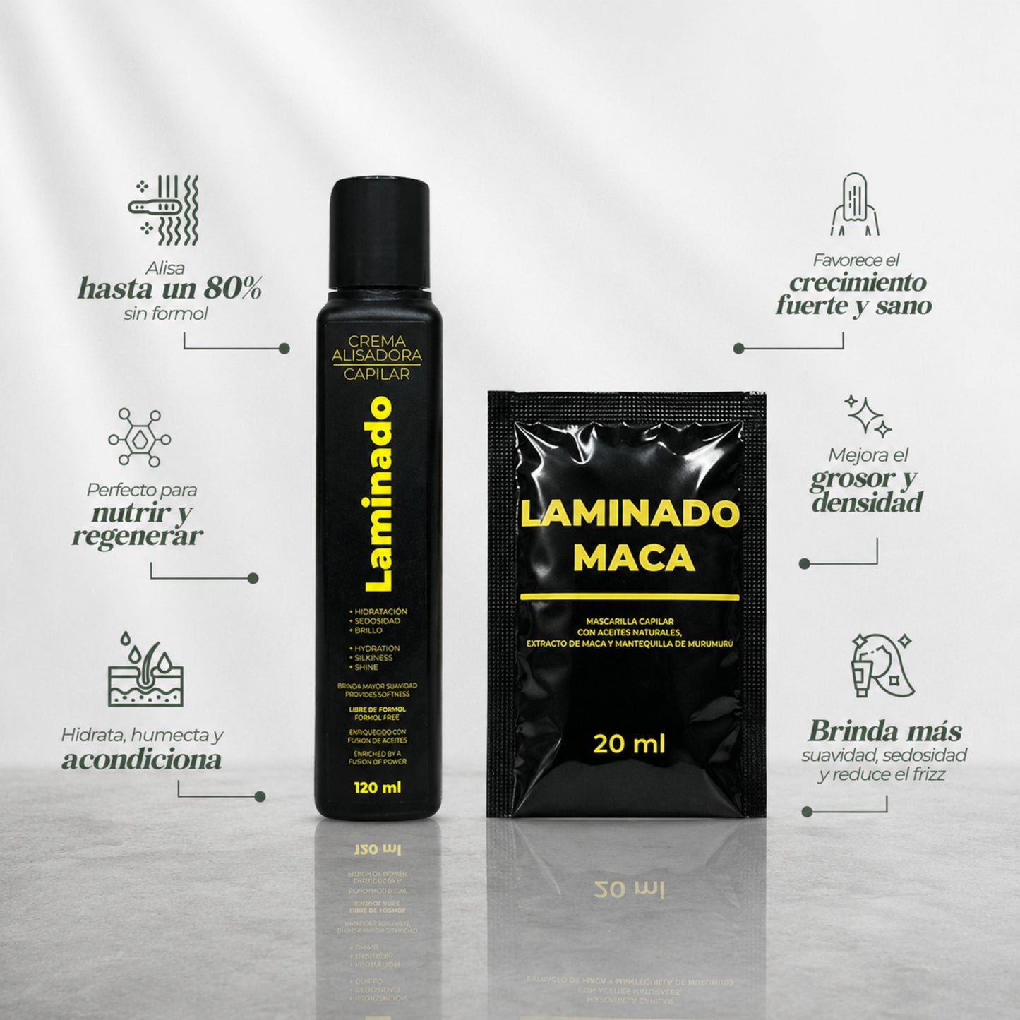 Kit Crema Alisadora Laminado 120ML + 1 Sachet Gratis Laminado Maca -  Productos Lz
