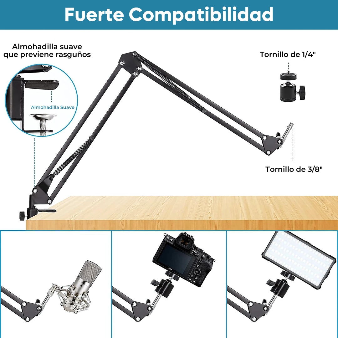 Brazo Soporte Ajustable Para Micrófono Cámara Celular Webcam