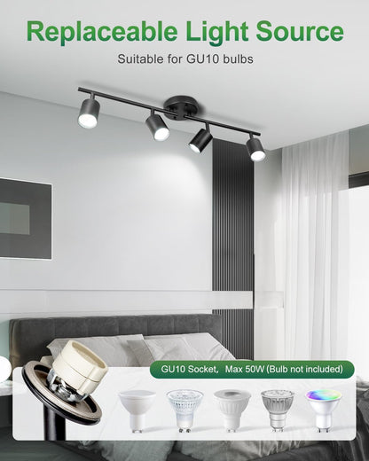 Lámpara De Techo Moderna Plegable Con Cabezal Giratorio Negro