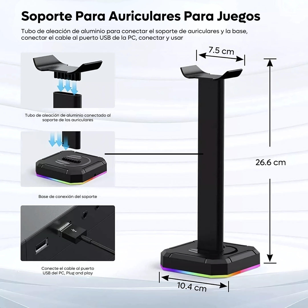 Base Soporte De Auriculares Diademas Gamer Rgb Para Mesa