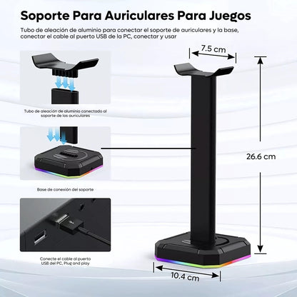 Base Soporte De Auriculares Diademas Gamer Rgb Para Mesa