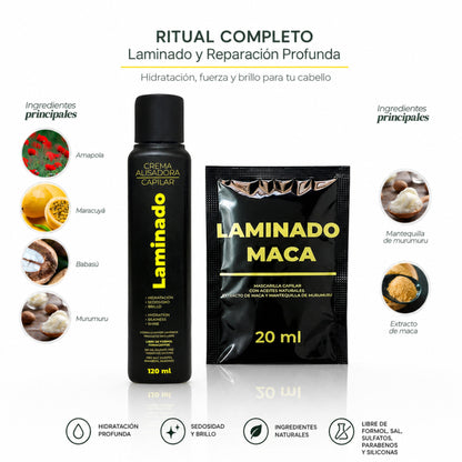 Kit Crema Alisadora Laminado 120ML + 1 Sachet Gratis Laminado Maca -  Productos Lz