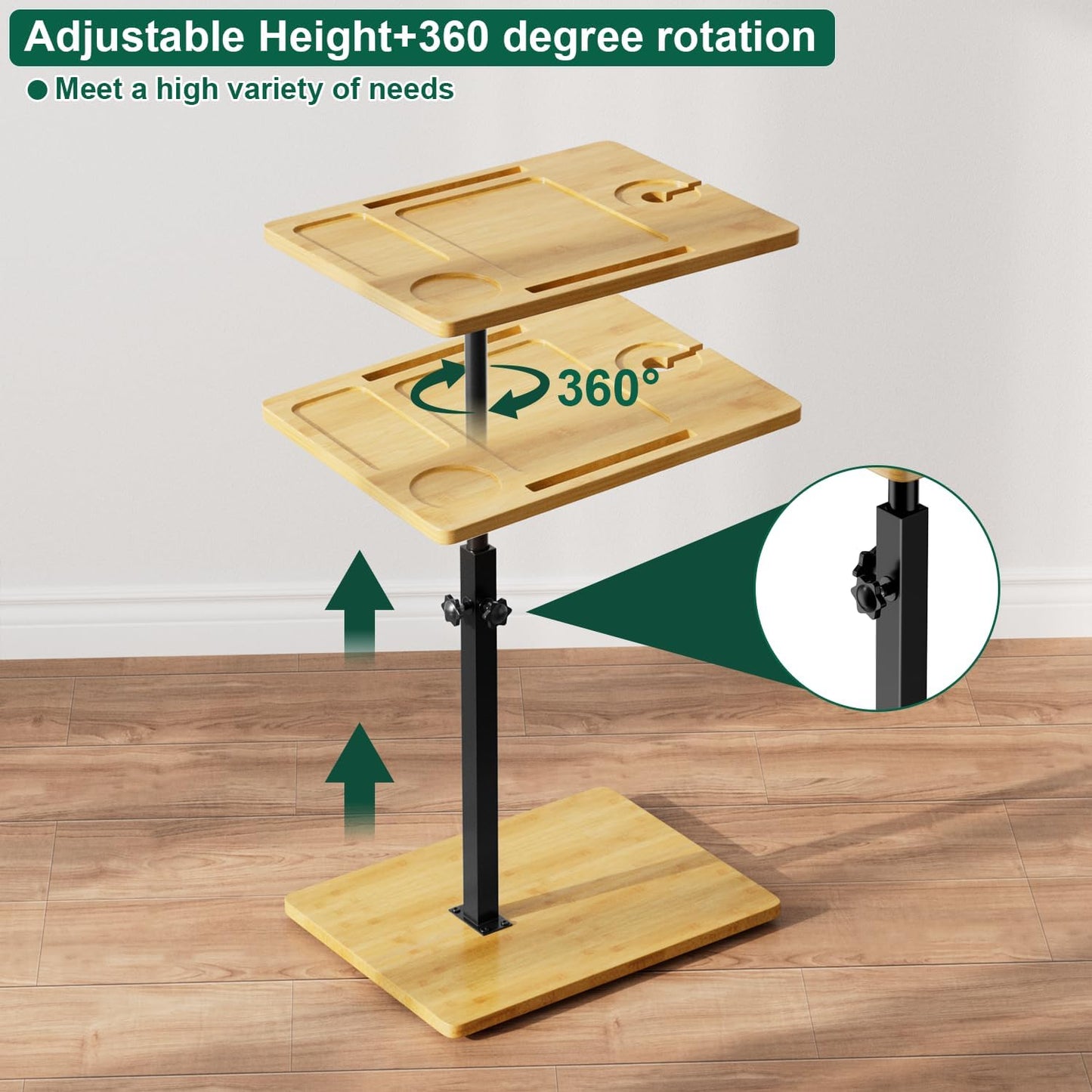 Mesa Auxiliar De Bambu Forma C Para Sofa De Altura Ajustable