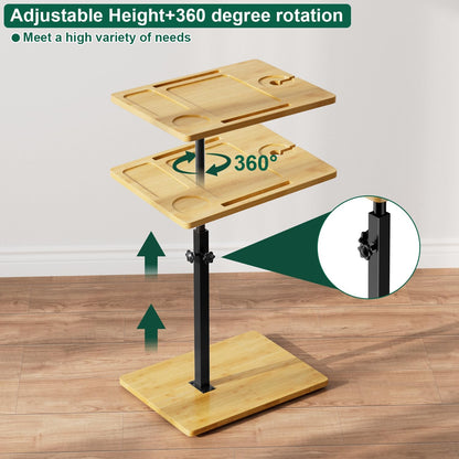 Mesa Auxiliar De Bambu Forma C Para Sofa De Altura Ajustable