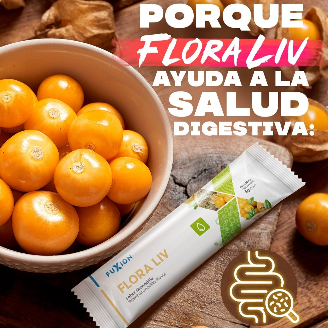 Flora Liv Fuxion Probióticos y Fibra Prebiótica para la Salud Digestiva - 28 sobres