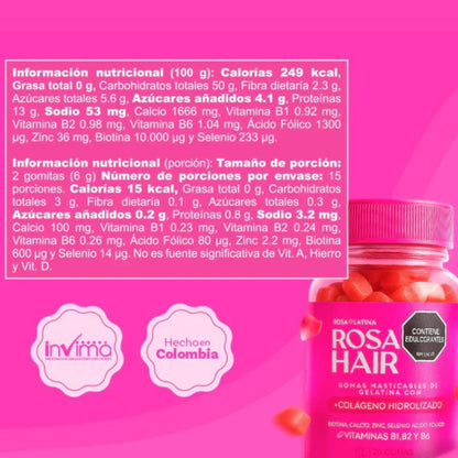 Gomas Masticables Con Colágeno Rosa Hair Para Tu Cabello, Piel y Uñas - Rosa Latina