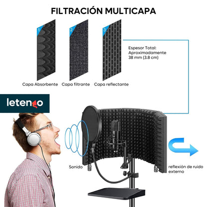 Escudo De Aislamiento Para Micrófono 5 Paneles Base Soporte