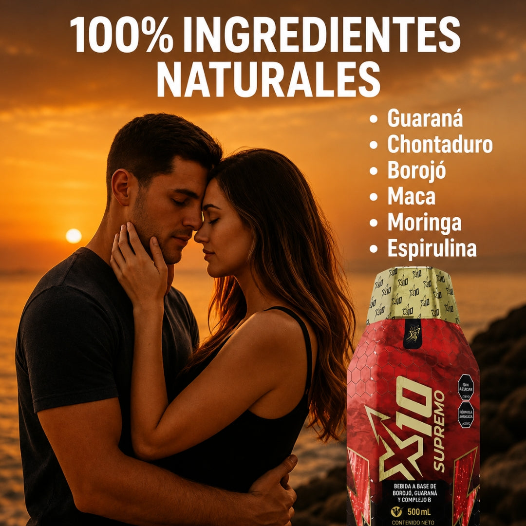 Energizante Y Potenciador Sexual X10 Supreme Para Adultos Bebida a Base de Borojó, Guaraná y Chontaduro