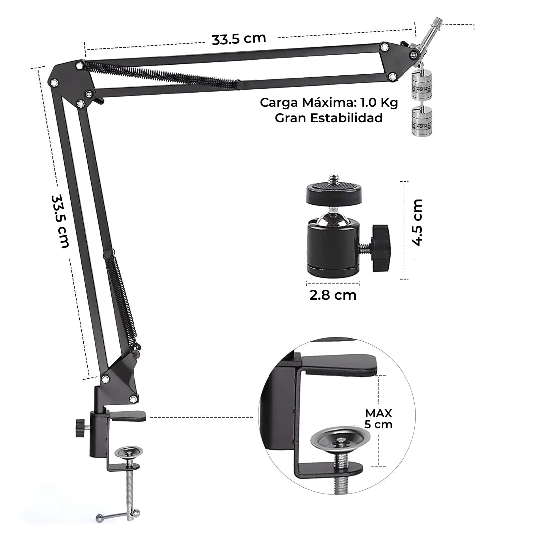 Brazo Soporte Ajustable Para Micrófono Cámara Celular Webcam