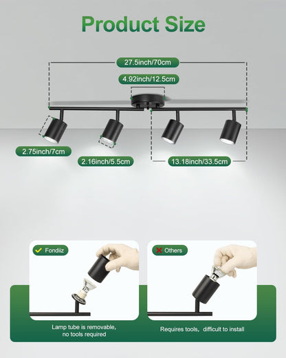 Lámpara De Techo Moderna Plegable Con Cabezal Giratorio Negro