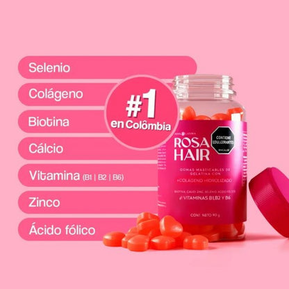 Gomas Masticables Con Colágeno Rosa Hair Para Tu Cabello, Piel y Uñas - Rosa Latina