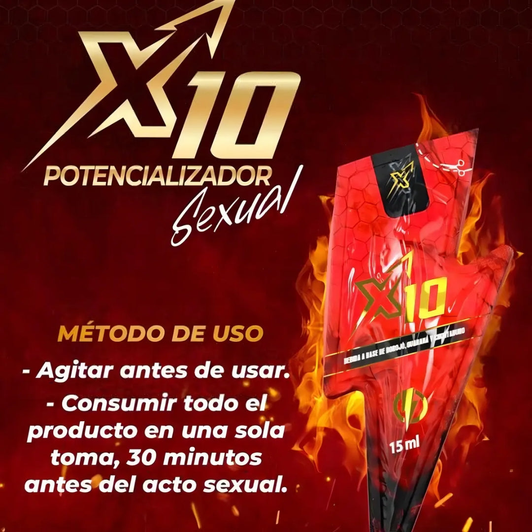Energizante Y Potenciador Sexual X10 Supreme Para Adultos Bebida a Base de Borojó, Guaraná y Chontaduro - 7 Sachets De 15 mL c/u