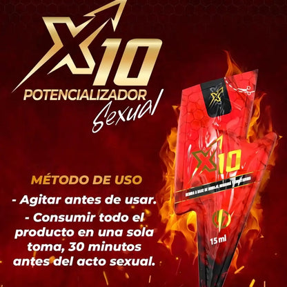 Energizante Y Potenciador Sexual X10 Supreme Para Adultos Bebida a Base de Borojó, Guaraná y Chontaduro - 7 Sachets De 15 mL c/u