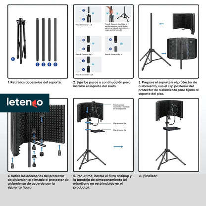 Escudo De Aislamiento Para Micrófono 5 Paneles Base Soporte