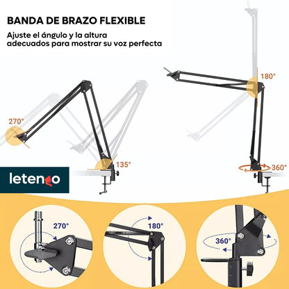 Brazo De Tijera Cahaya Soporte Para Micrófono Celular Cámara Luz Led Ajustable